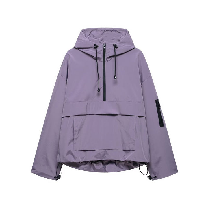 Damen Kapuzenpullover Anorak Steppjacke Wetterfester Half-Zip Pullover für Freizeit und Outdoor 2