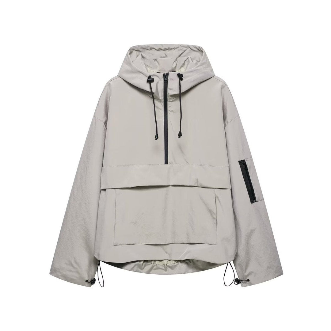 Damen Kapuzenpullover Anorak Steppjacke Wetterfester Half-Zip Pullover für Freizeit und Outdoor 3