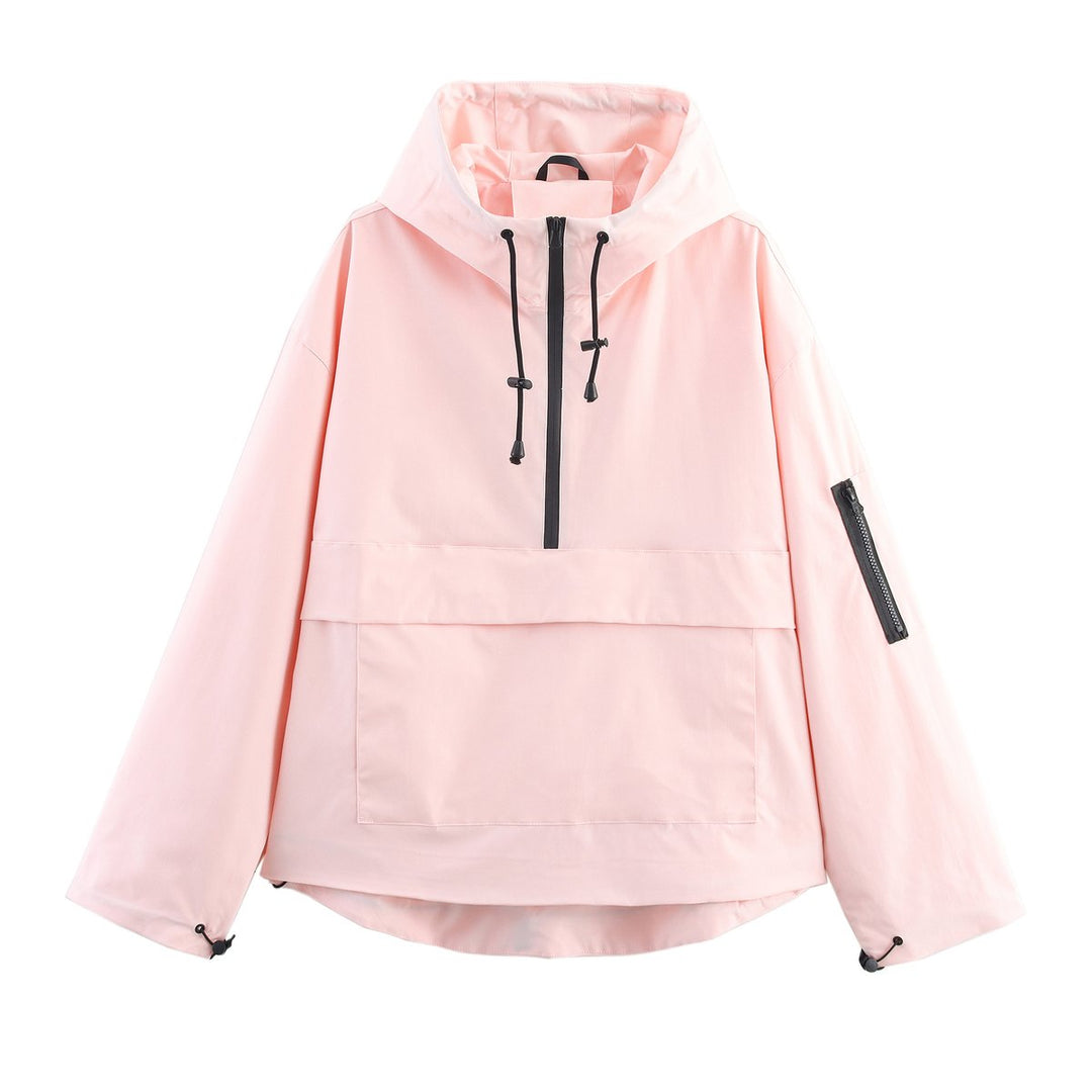 Damen Kapuzenpullover Anorak Steppjacke Wetterfester Half-Zip Pullover für Freizeit und Outdoor 4