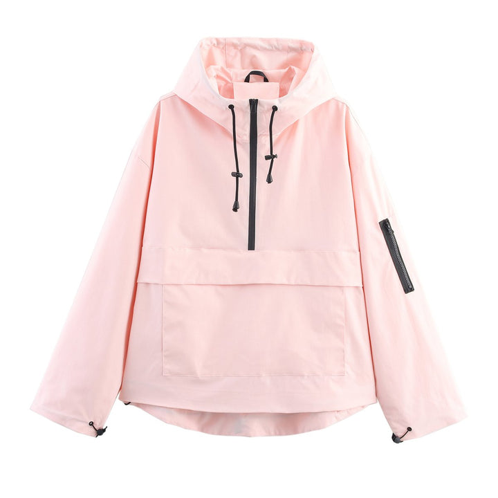 Damen Kapuzenpullover Anorak Steppjacke Wetterfester Half-Zip Pullover für Freizeit und Outdoor 4