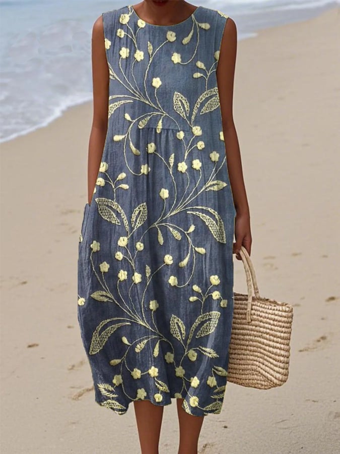 Damen Kleid Ärmellos Mit Blumenprint – Leichtes Sommerkleid Für Elegante Anlässe 0