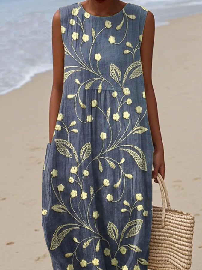 Damen Kleid Ärmellos Mit Blumenprint – Leichtes Sommerkleid Für Elegante Anlässe 1