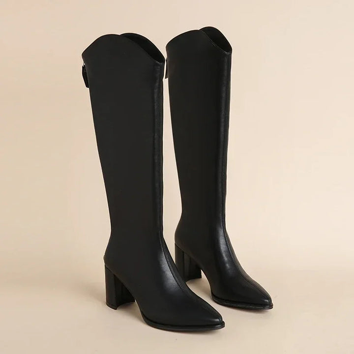 Damen Kniestiefel mit hohem Absatz und spitzer Schuhspitze für eleganten Look 3