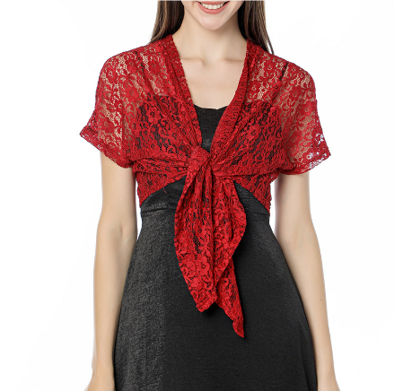 Damen Kurzarm Spitzenbolero mit Bindeknoten vorne Elegant für Festliche Anlässe 0