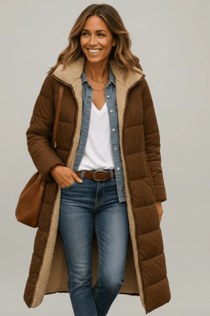 Damen Lange Pufferjacke Mit Kapuze Warme Winterjacke Für Damen 8