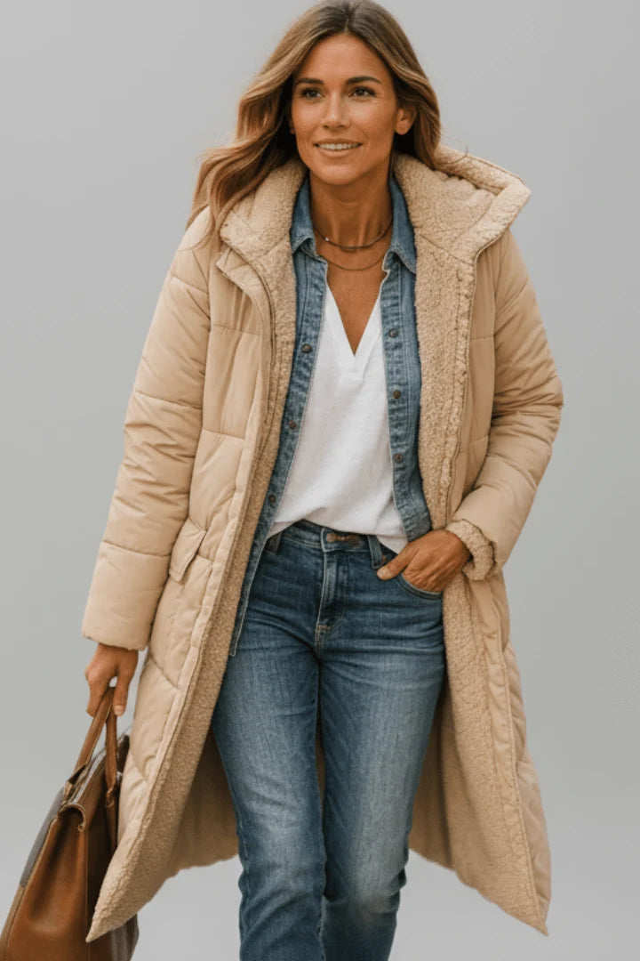 Damen Lange Pufferjacke Mit Kapuze Warme Winterjacke Für Damen 9