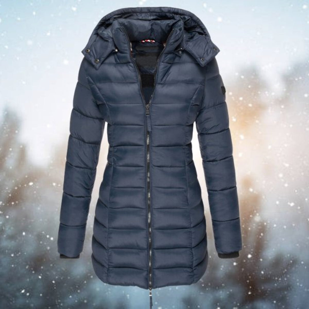 Damen Lange Steppjacke mit Kapuze Wintermantel Warm und Stylisch 0