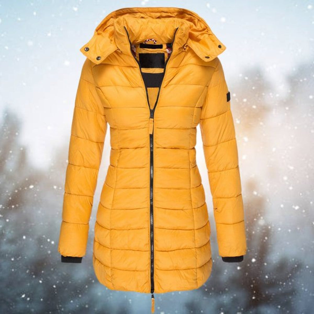 Damen Lange Steppjacke mit Kapuze Wintermantel Warm und Stylisch 1