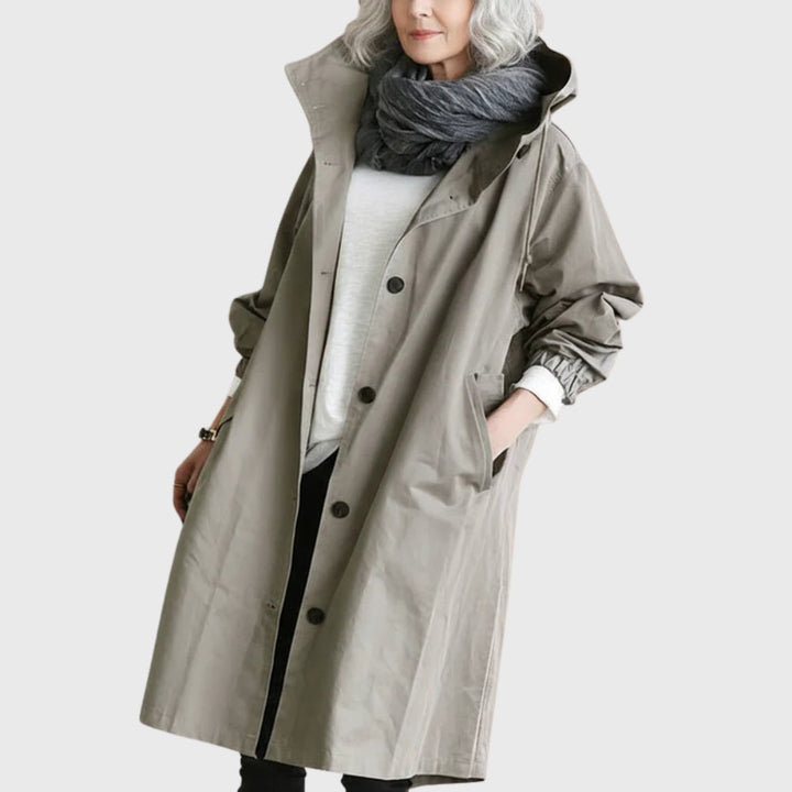 Damen Langer Trenchcoat Wasserdicht mit Kapuze Lockerer Schnitt für Regenwetter 0