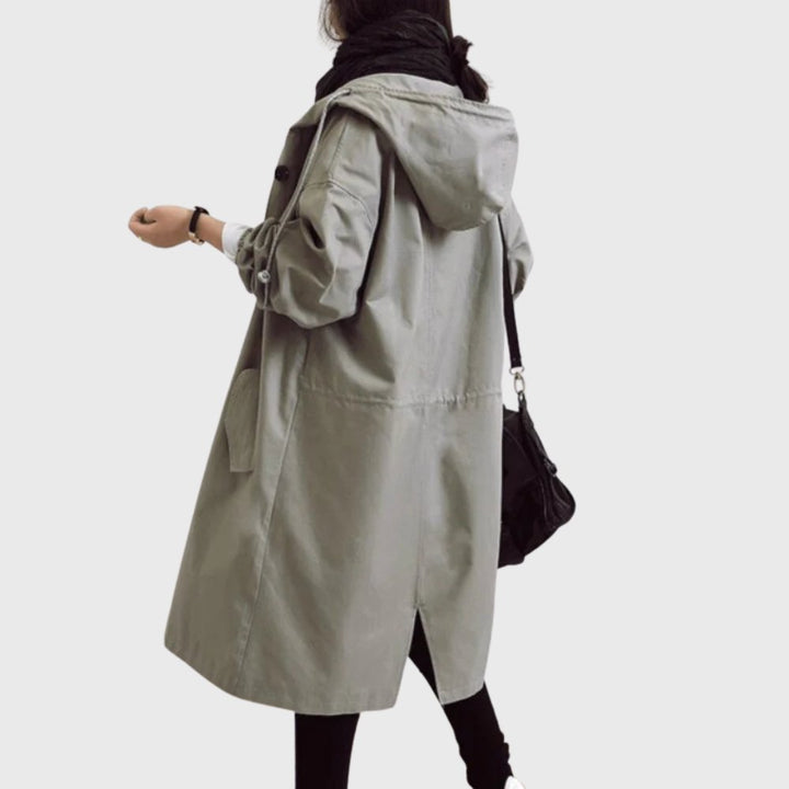 Damen Langer Trenchcoat Wasserdicht mit Kapuze Lockerer Schnitt für Regenwetter 6