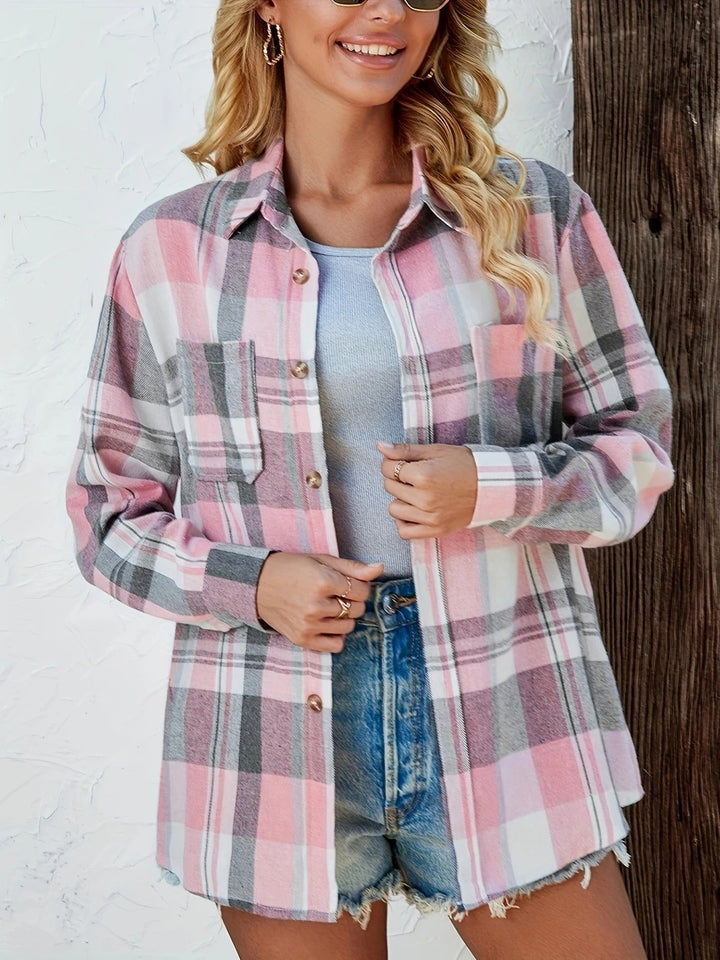 Damen Oversize Kariertes Flanell-Cardigan-Shirt mit Offener Vorderseite für Herbst 2