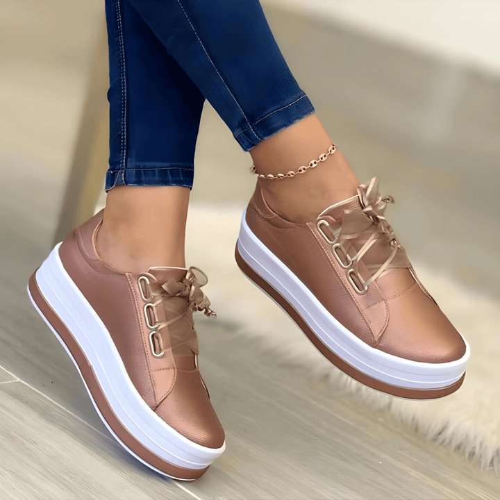 Damen Plateausneaker mit Orthopädischer Arch Support und Schnürung Komfortabel Stylisch 0