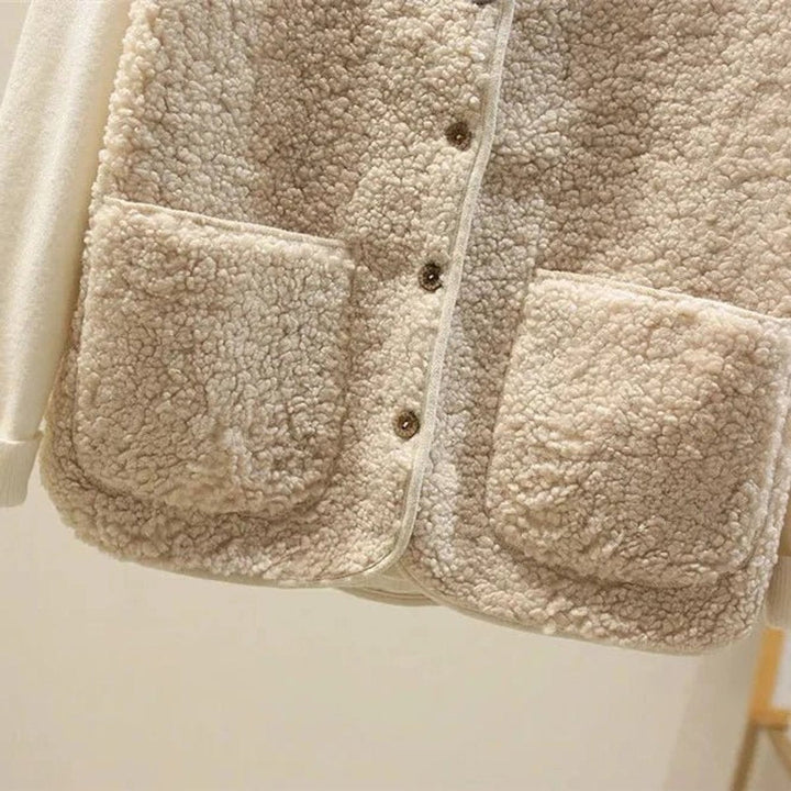 Damen Pufferweste Wendbar Sherpa-Fleece mit Knopfleiste Warme Steppweste 3