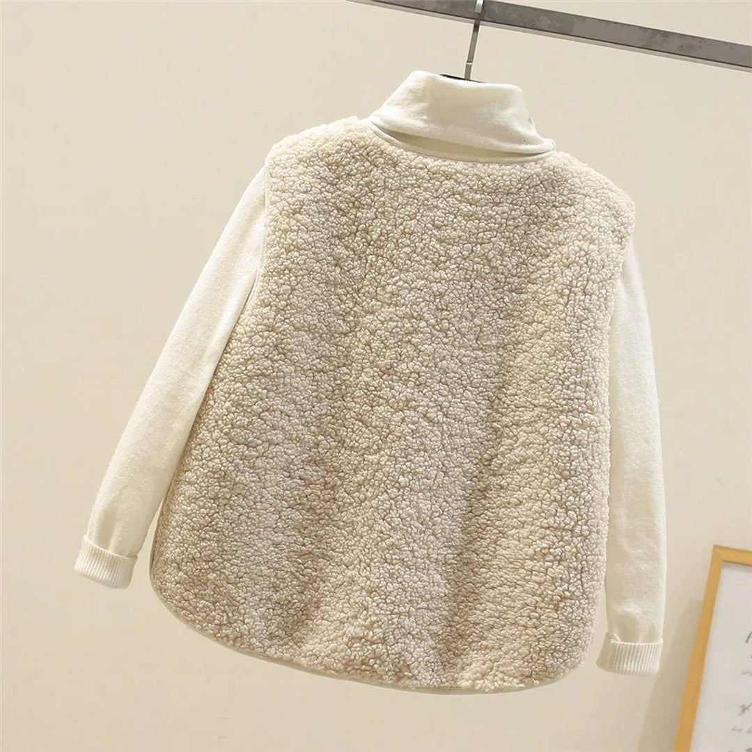 Damen Pufferweste Wendbar Sherpa-Fleece mit Knopfleiste Warme Steppweste 4
