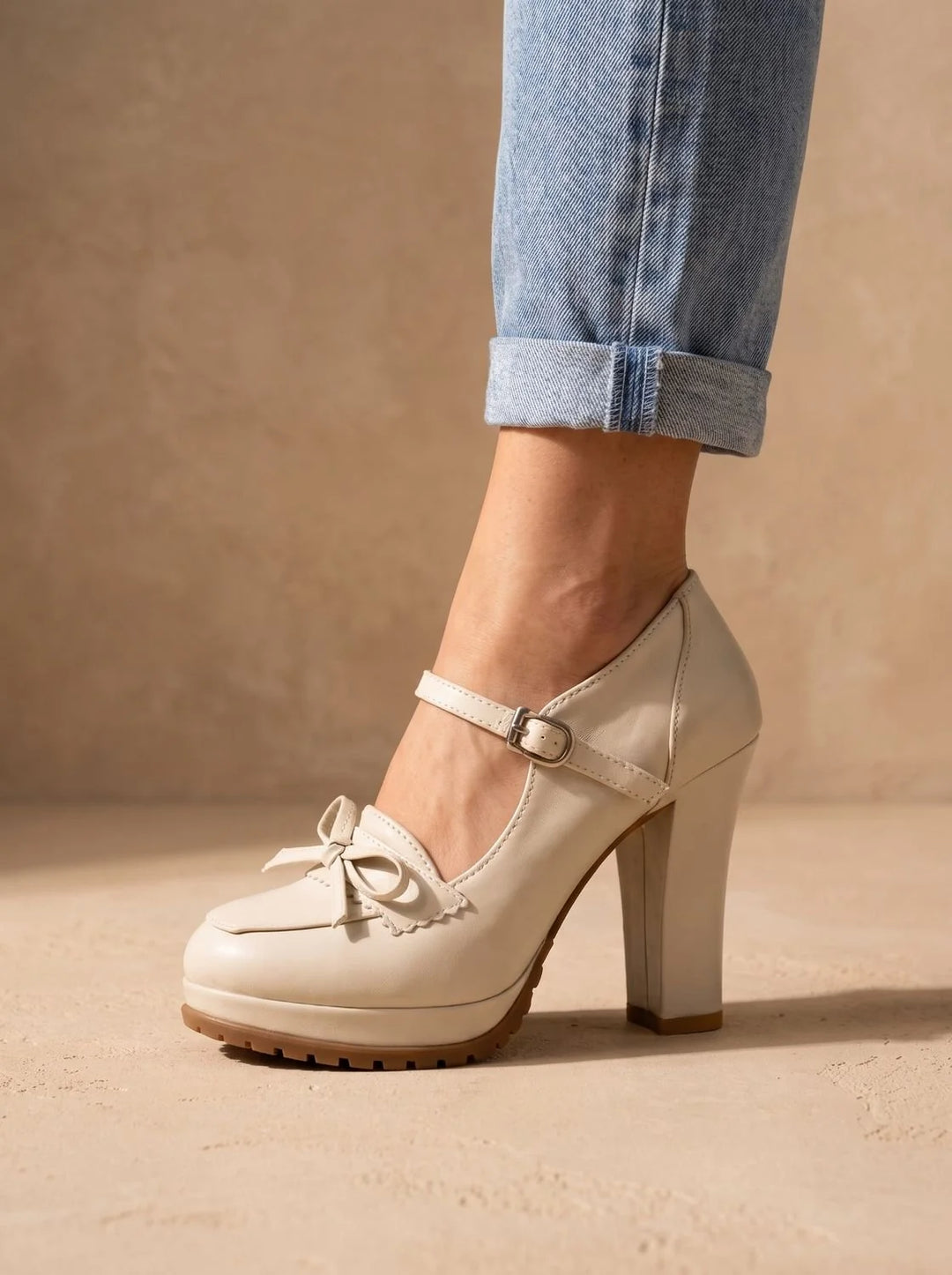 Damen Pumps mit Orthopädischer Arch Support, Blockabsatz und Schleife im Mary-Jane-Stil 2