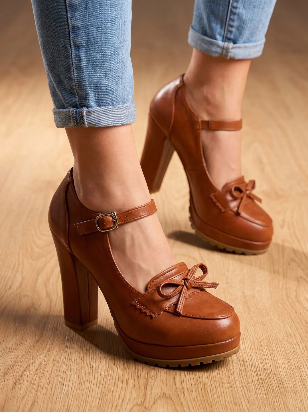 Damen Pumps mit Orthopädischer Arch Support, Blockabsatz und Schleife im Mary-Jane-Stil 3