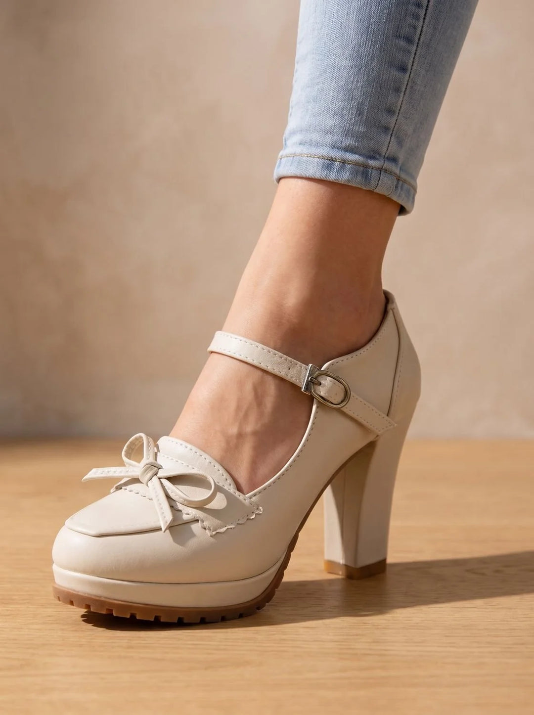 Damen Pumps mit Orthopädischer Arch Support, Blockabsatz und Schleife im Mary-Jane-Stil 4