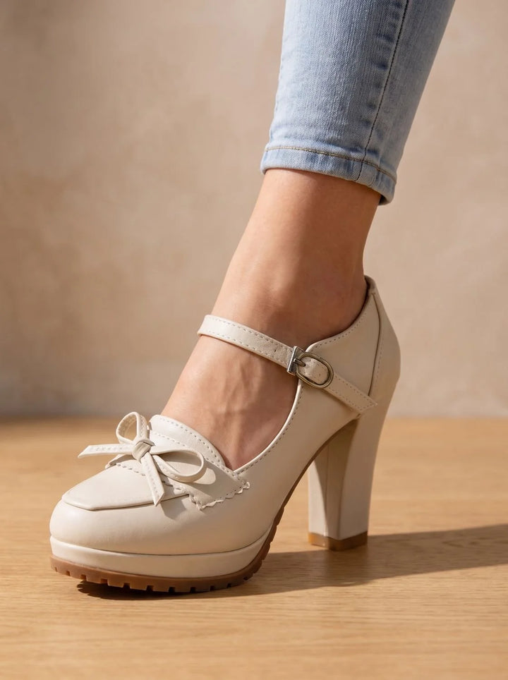 Damen Pumps mit Orthopädischer Arch Support, Blockabsatz und Schleife im Mary-Jane-Stil 4