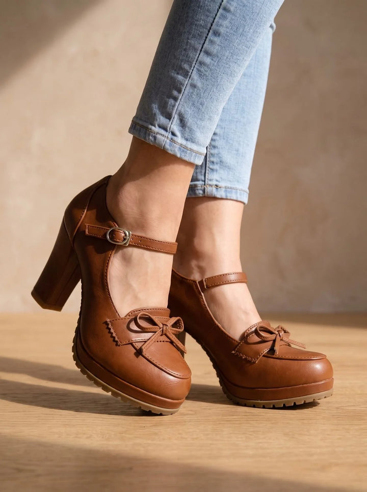 Damen Pumps mit Orthopädischer Arch Support, Blockabsatz und Schleife im Mary-Jane-Stil 5