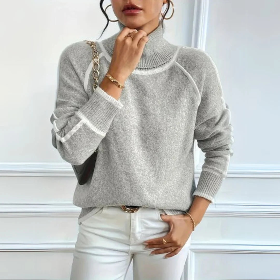 Damen Rollkragenpullover Entspanntes Design Warmer Strickpullover für Herbst und Winter 1