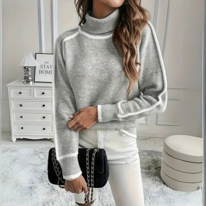 Damen Rollkragenpullover Entspanntes Design Warmer Strickpullover für Herbst und Winter 2