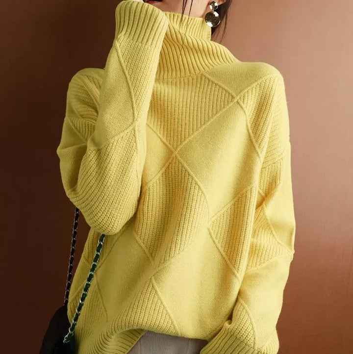 Damen Rollkragenpullover Strickjacke Lockerer Schnitt Eleganter Casual Look 0