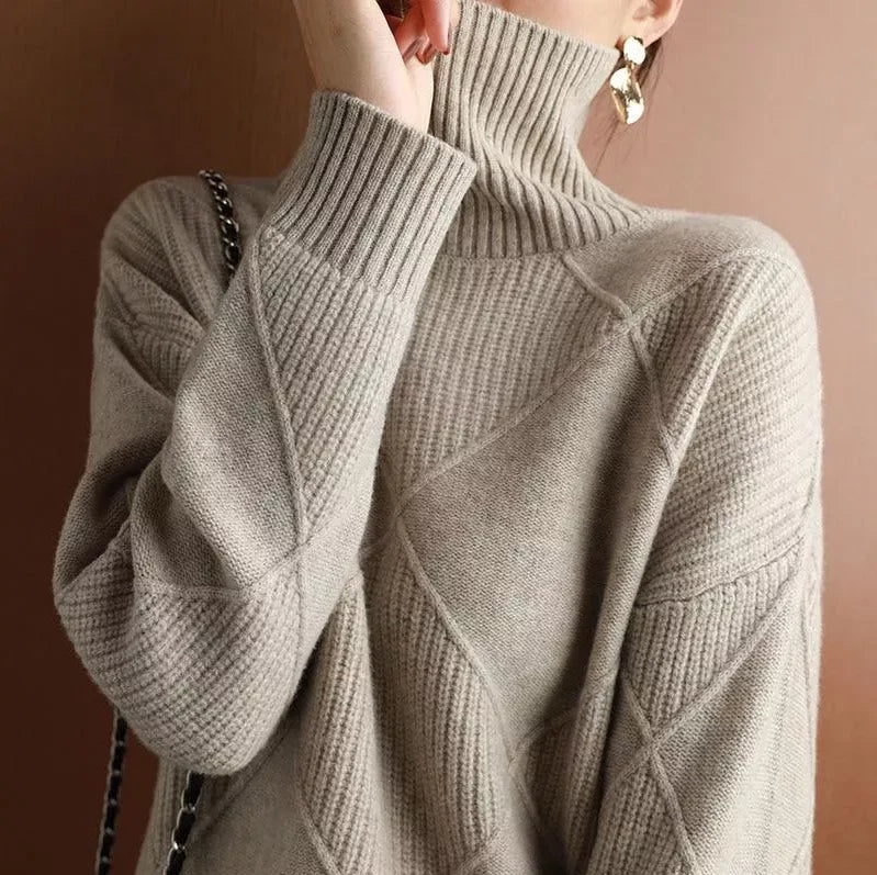 Damen Rollkragenpullover Strickjacke Lockerer Schnitt Eleganter Casual Look 1