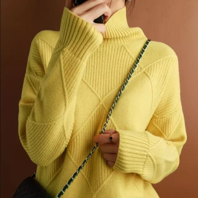 Damen Rollkragenpullover Strickjacke Lockerer Schnitt Eleganter Casual Look 2