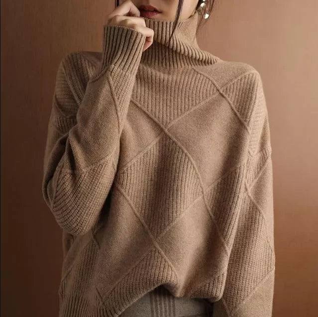 Damen Rollkragenpullover Strickjacke Lockerer Schnitt Eleganter Casual Look 5