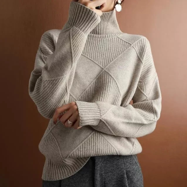 Damen Rollkragenpullover Strickjacke Lockerer Schnitt Eleganter Casual Look 6