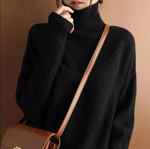 Damen Rollkragenpullover Strickjacke Lockerer Schnitt Eleganter Casual Look 7