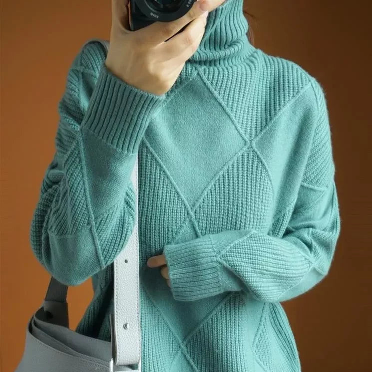 Damen Rollkragenpullover Strickjacke Lockerer Schnitt Eleganter Casual Look 8