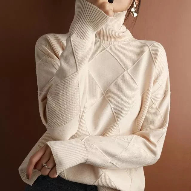 Damen Rollkragenpullover Strickjacke Lockerer Schnitt Eleganter Casual Look 9