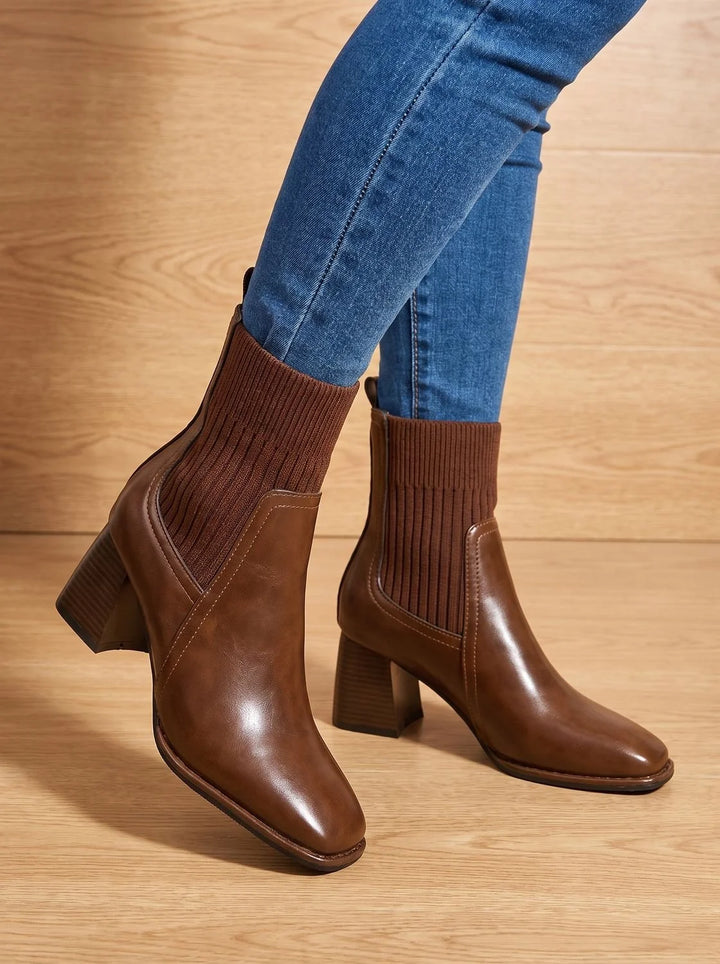 Damen Schlupf-Stiefeletten mit Orthopädischer Arch Support und Blockabsatz Braun 1