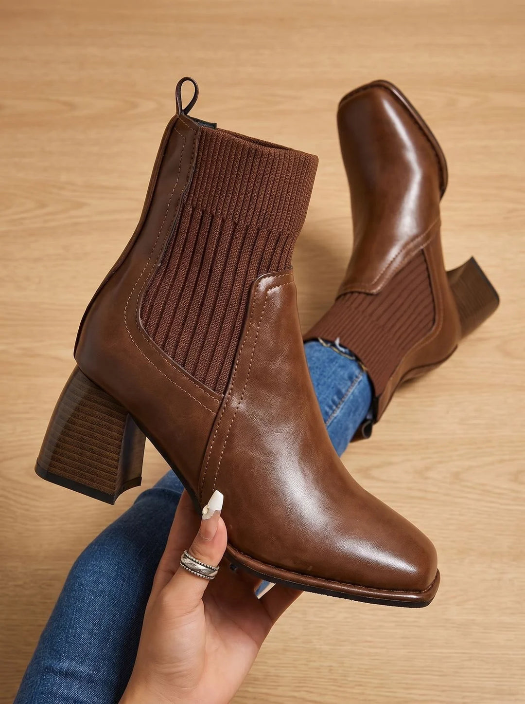 Damen Schlupf-Stiefeletten mit Orthopädischer Arch Support und Blockabsatz Braun 2