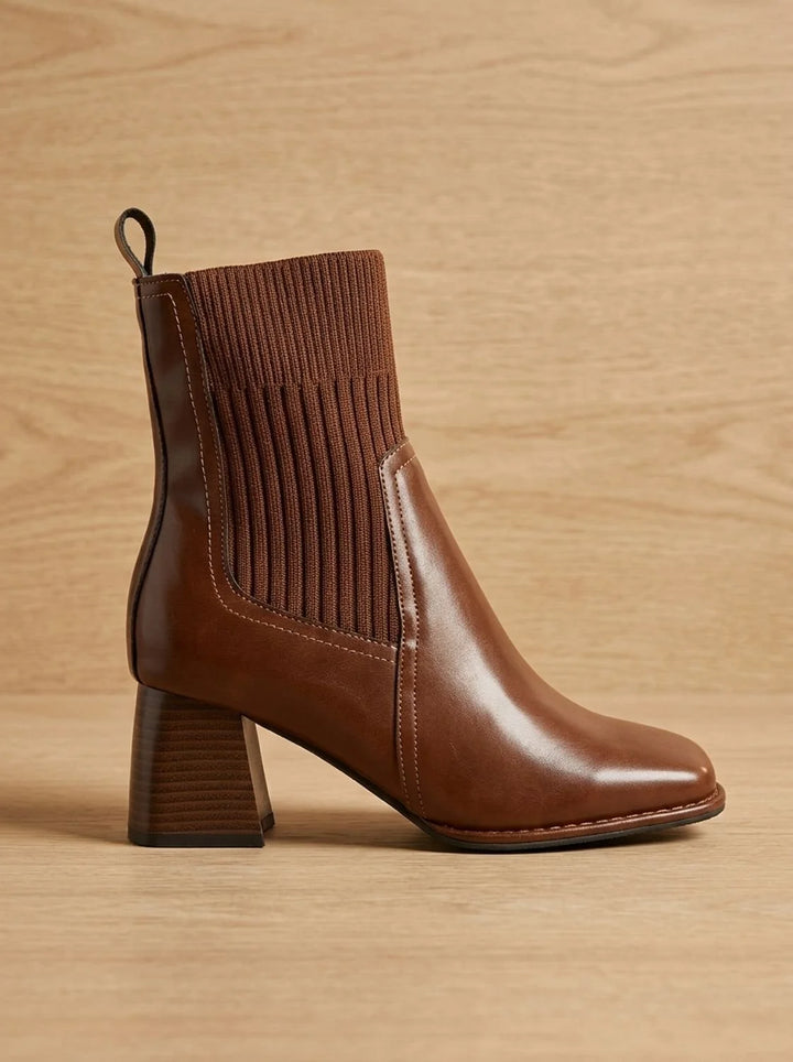 Damen Schlupf-Stiefeletten mit Orthopädischer Arch Support und Blockabsatz Braun 5