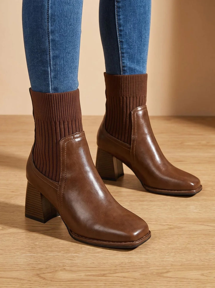 Damen Schlupf-Stiefeletten mit Orthopädischer Arch Support und Blockabsatz Braun 6