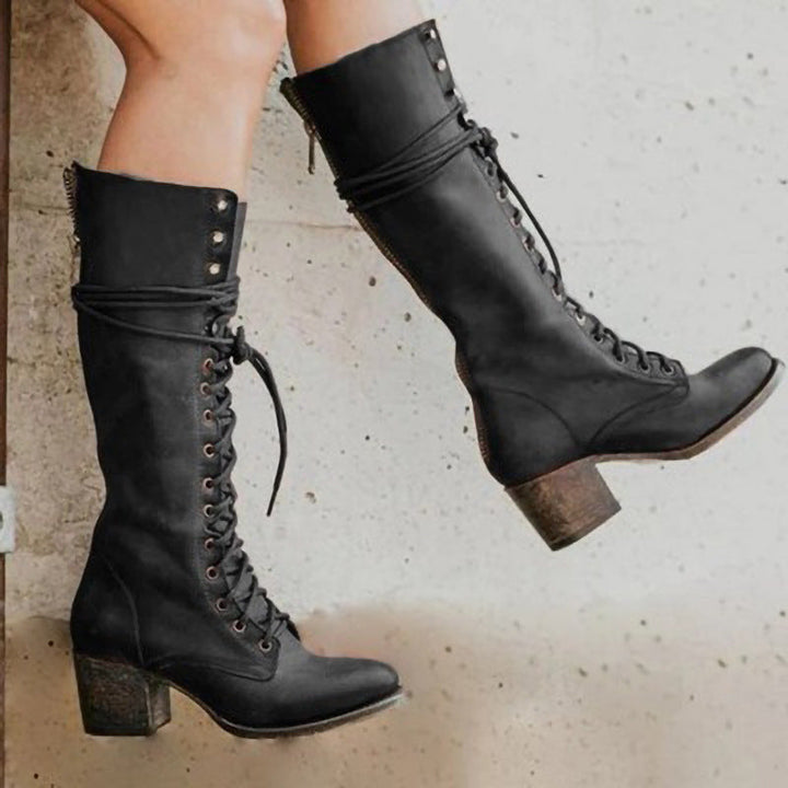 Damen Schnürstiefel mit mittlerem Absatz – Elegante und bequeme Stiefel für Alltag und Büro 0