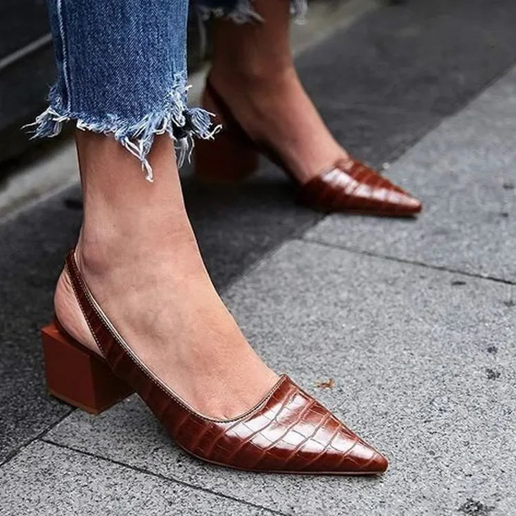 Damen Slingback Blockabsatz Schuhe mit Spitzkappe für eleganten Look 2
