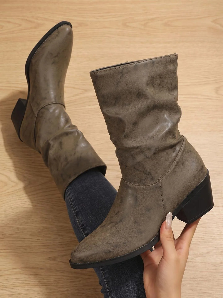 Damen Slouch-Stiefeletten mit Orthopädischem Blockabsatz und Spitzkappe Komfort 3