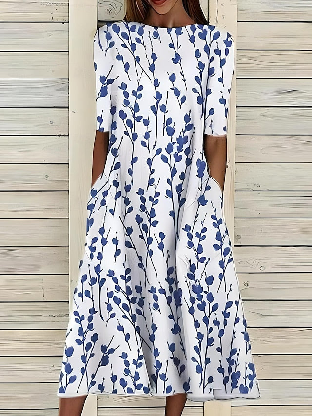 Damen Sommerkleid Midi Mit Küstenblumenmuster – Leicht, Luftig & Figurschmeichelnd für Perfekte Sommertage 0