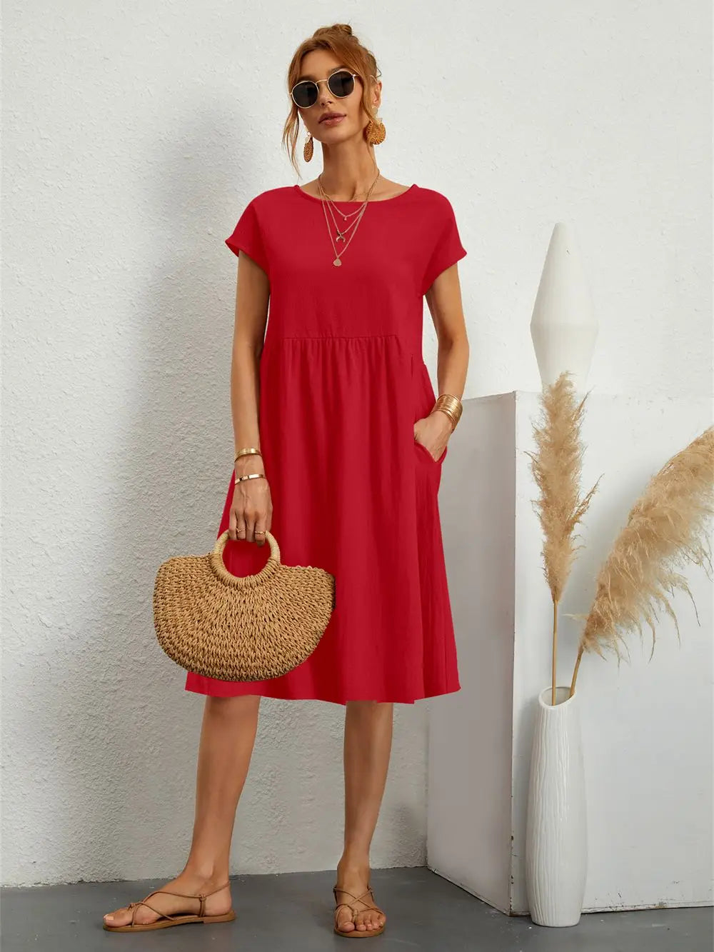 Damen Sommerkleid mit Taschen – Elegantes, lässiges Design für warme Tage 0
