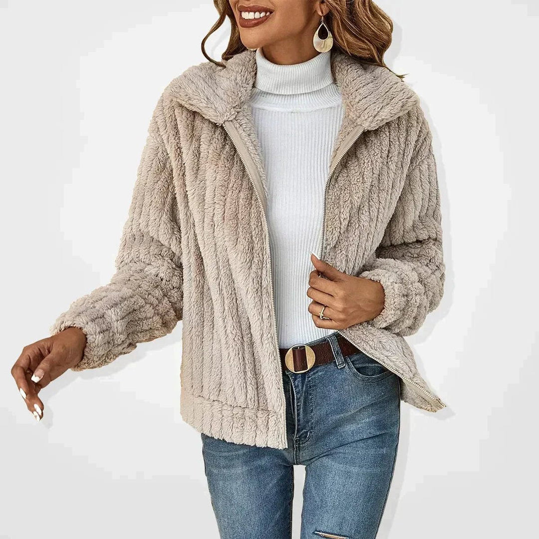 Damen Steppjacke mit Flauschigem Plüsch-Fleece und Reißverschluss für Kalte Tage 0