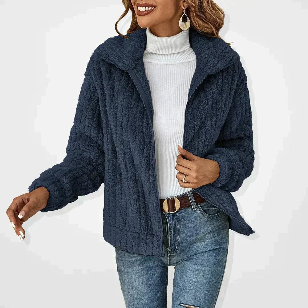 Damen Steppjacke mit Flauschigem Plüsch-Fleece und Reißverschluss für Kalte Tage 1