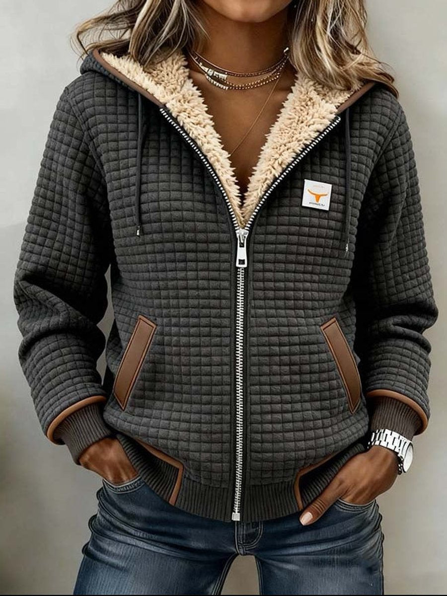 Damen Steppjacke mit Sherpa-Fleece Kapuze und durchgehendem Reißverschluss für kalte Tage 0
