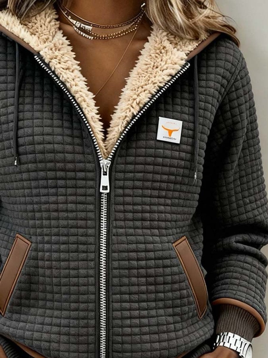 Damen Steppjacke mit Sherpa-Fleece Kapuze und durchgehendem Reißverschluss für kalte Tage 1