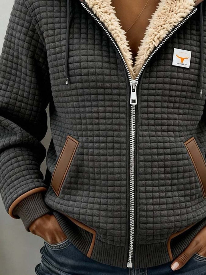 Damen Steppjacke mit Sherpa-Fleece Kapuze und durchgehendem Reißverschluss für kalte Tage 2