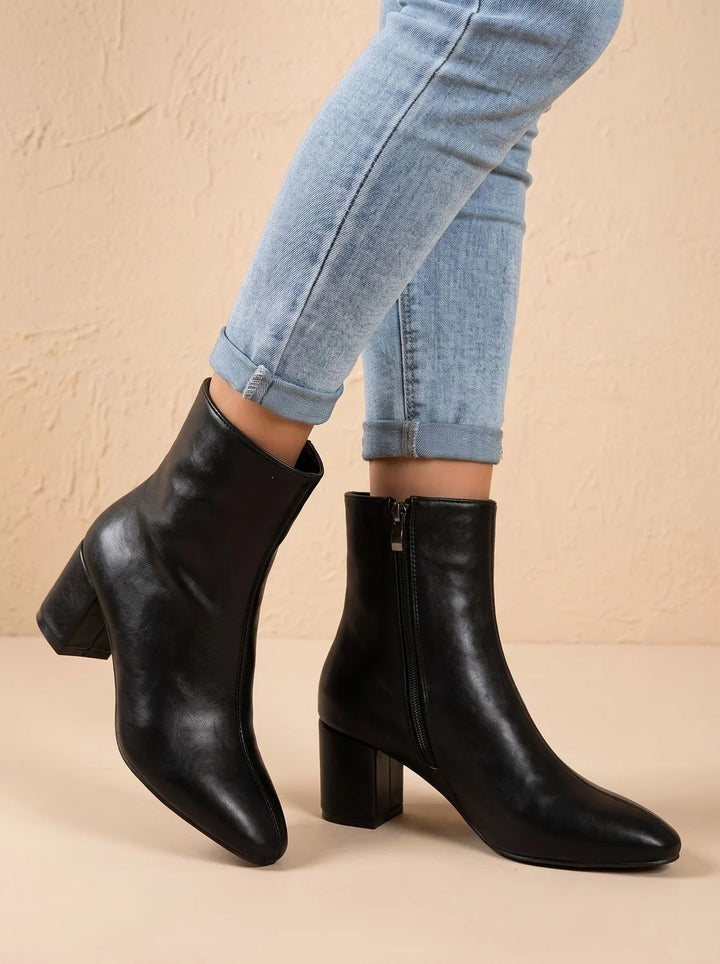 Damen Stiefeletten Schwarz mit Orthopädischer Arch Support und Blockabsatz, Elegante Stiefel für Komfort und Stil 0