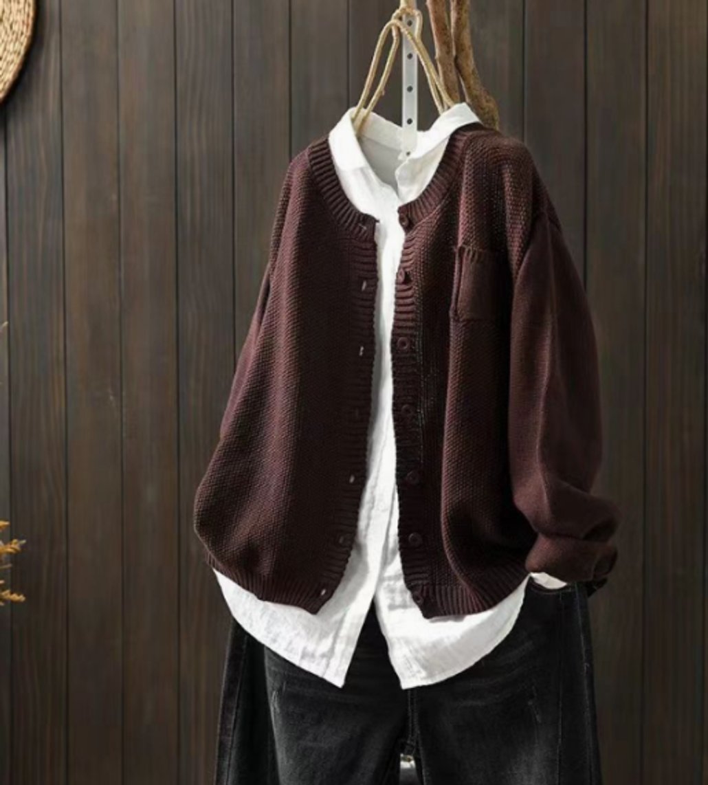 Damen Strickjacke Übergröße mit Knopfleiste Lässiger Cardigan für Herbst und Winter 1
