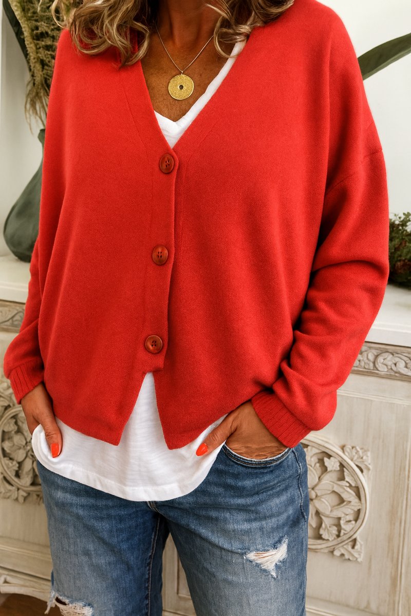 Damen Strickjacke mit V-Ausschnitt und Knopfleiste Lockerer Cardigan für Alltag und Büro 5